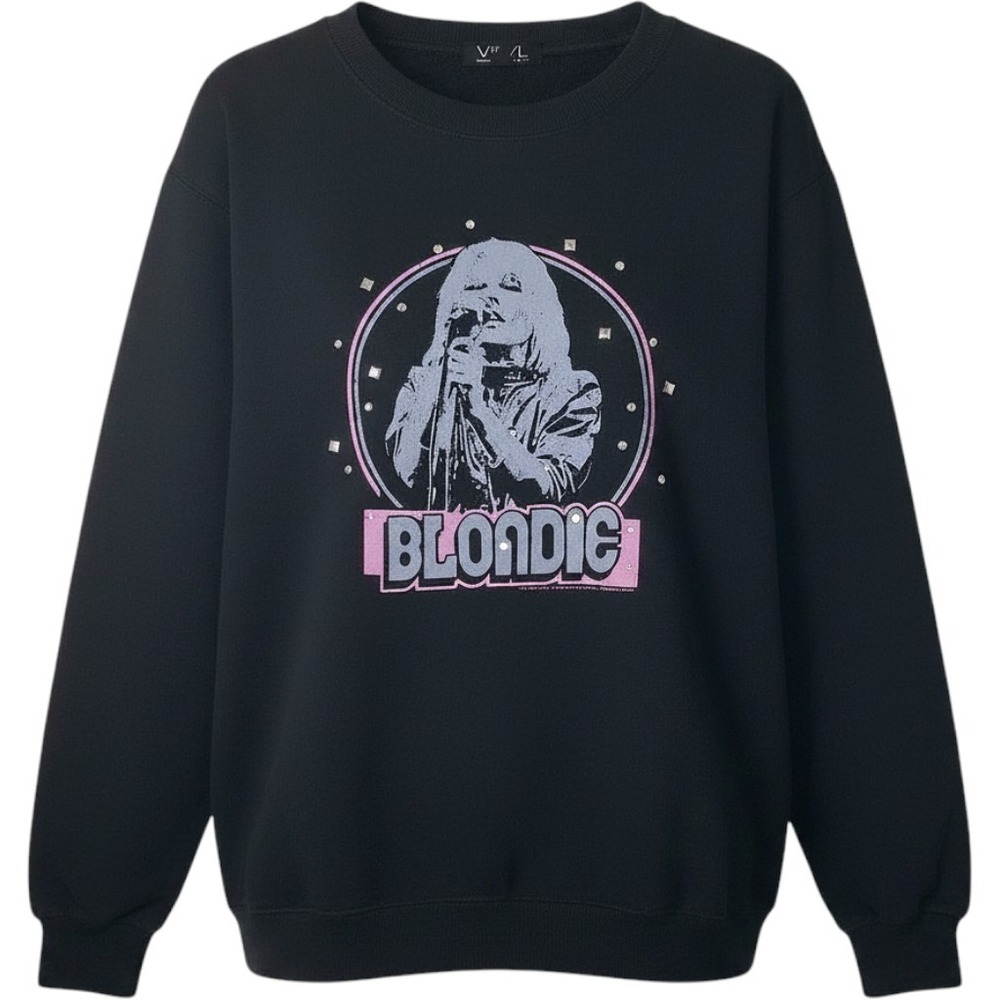 Vinyl Icons Blondie Studded Sweatshirt Fringe Back Black Rock Graphic Size Large